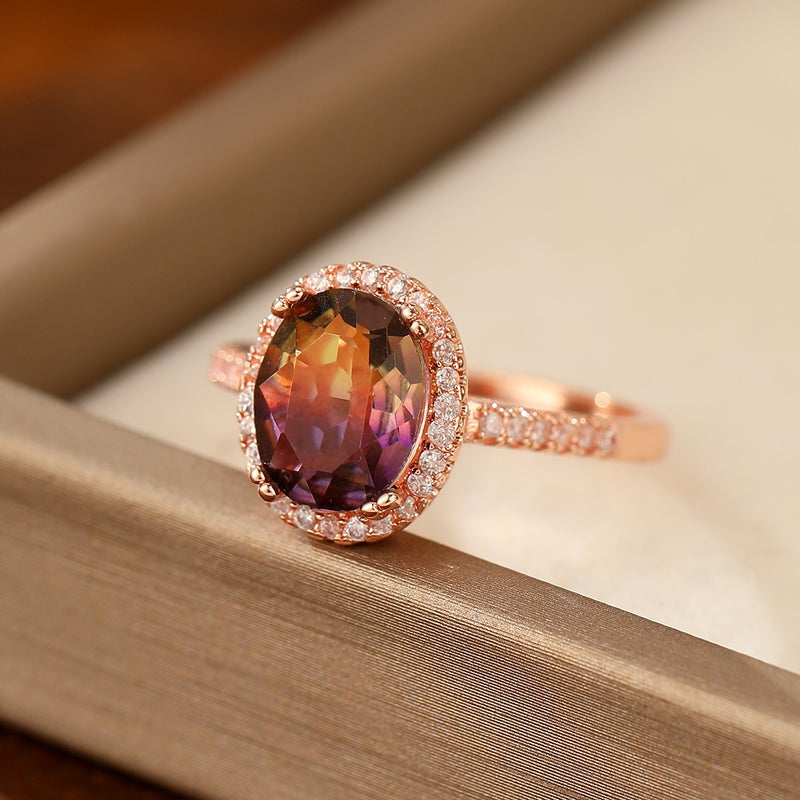 Super Flash Large Square Diamond Gradient Purple Green Tourmaline Crystal Ring Women'S Zircon Ring Niche Light Luxury Jewelry - Image 4